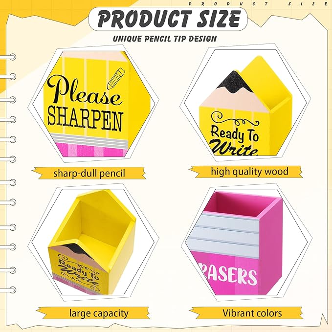 3 Pcs Sharp and Dull Pencil Holder Eraser Buckets Wooden Shaped Dispenser Finished Pen Holder No DIY for Back to School Teachers Classroom Management(Classic)