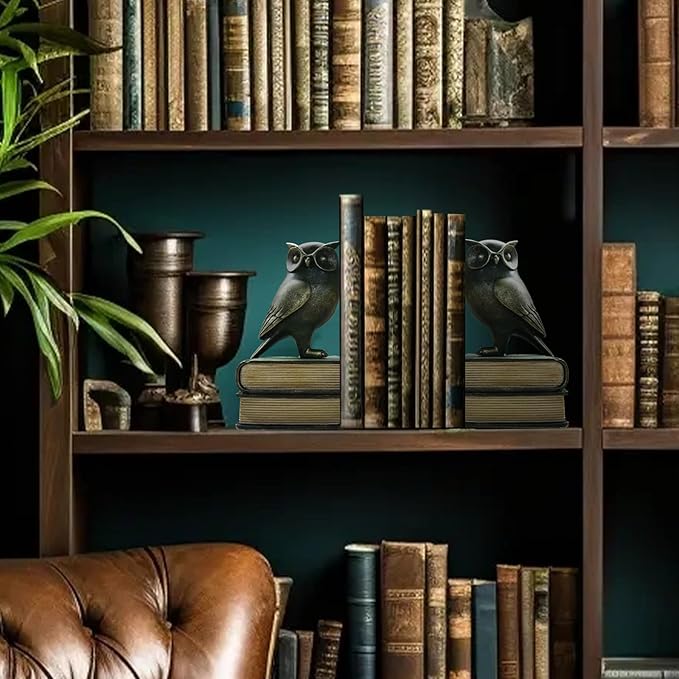 Dosker Book Ends for Shelves,Owl Decorative Bookends,Cute Animal Book Holders for Kids Rooms,Offices and Bedrooms(Retro Bronze)