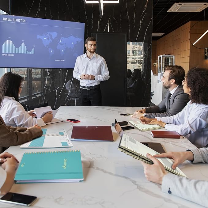 6 Pack of Meeting Notebook for Work Organization - Work Planner Notebook with Action Items, Agenda Planner for Note Taking, 160 Pages (6.9" X 9.9") Project Organizer for Men & Women - Black