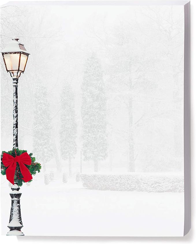 PaperDirect Winter City Elegance Border Paper, Snowy Street Scene with Lamp Post and Christmas Wreath, 8.5 x 11, Acid-Free, Ideal for Holiday Invitations, Flyers, Cards, 100 Sheets