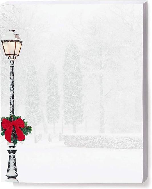 PaperDirect Winter City Elegance Border Paper, Snowy Street Scene with Lamp Post and Christmas Wreath, 8.5 x 11, Acid-Free, Ideal for Holiday Invitations, Flyers, Cards, 100 Sheets