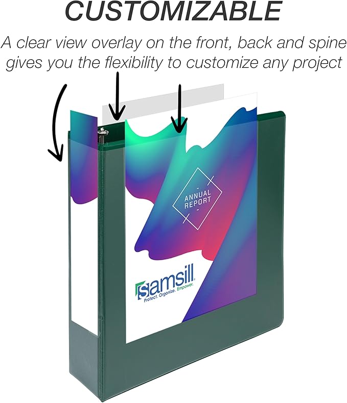 Samsill Durable 2 inch 3 Ring Binder, Made in USA, D Ring Binder, FSC 100% Recycled Chipboard, Green, 12 Pack