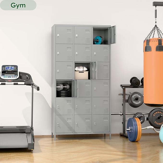 Metal Lockers for Employees with Lock,Metal Storage Locker with 18 Doors for School Garage Office Gym Bedroom,Assembly Required,18 Door Light Grey