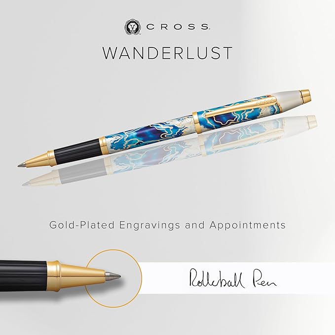 Cross Wanderlust Refillable Rollerball Pen Presented in a Luxury Gift Box - Medium Point, Black Ink,