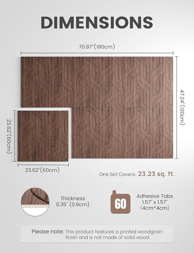 Large Felt Bulletin Board,Cork Board Alternative 70.87'' x 47.24'' Art Acoustical Wall Panels-6 Pack with 60 Adhesive Tabs,for Recording Studio/Home Offices-Walnut/Artistic