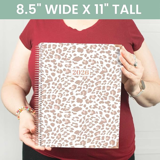 bloom daily planners HARDCOVER 2026 Planner (January to December) - 8.5” x 11” Weekly & Monthly Dated Agenda Organizer Book with Stickers & Tabs - Tan Leopard