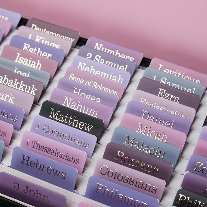UPAFEXXI-Laminated Bible Tabs (Gold Foil Embossed Lettering), Bible Tabs for Women and Men, Reposition Large Print Stickers, Easy to Read and Apply, 80 Chapters Labels for Easy Navigation(Purple)