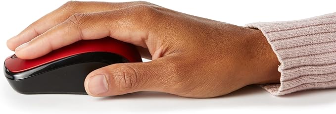 Amazon Basics 2.4 GHz Optical Wireless Mouse for Laptop and Computer, USB Nano Receiver, Red