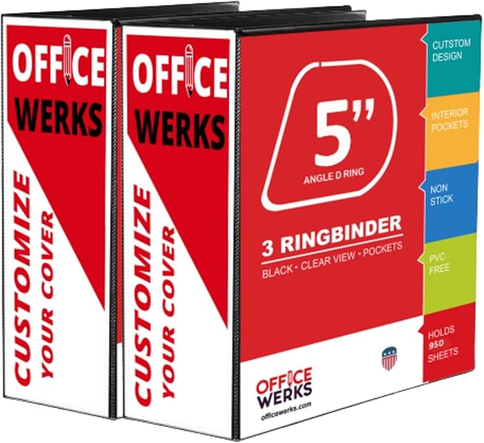 Extra-Large 3-Ring Binder | Heavy-Duty 5-Inch D-Ring Office Organizer | Crystal Clear Overlay View Binder | Archival-Grade Legal Storage | Holds 950+ Sheets | Interior Pockets | Pack of 2
