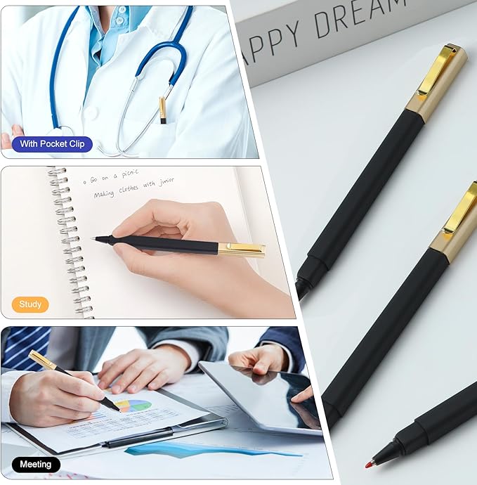 6 Pack Gel Pens Black 0.5 mm Medium Point Gel Ink Black Pens with Cap Quick Drying Ballpoint Pen Smooth Writing Fine Point Pen for Journaling School Office Supplies