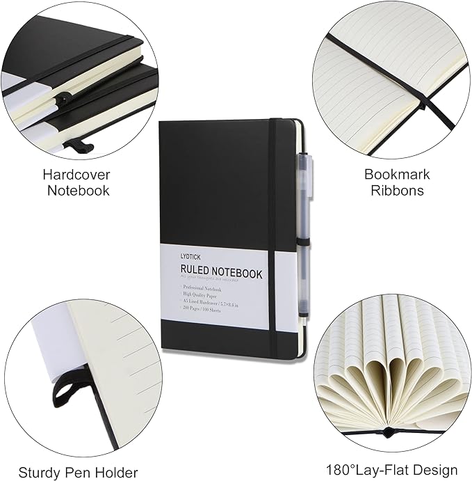 20 Pack Journals for Writing College Ruled Notebooks Journal in Bulk, Hardcover Notebooks (200Pages) for Note Talking, Lined Bullet Journals for Home School Office, 5.7"x8.4", Black