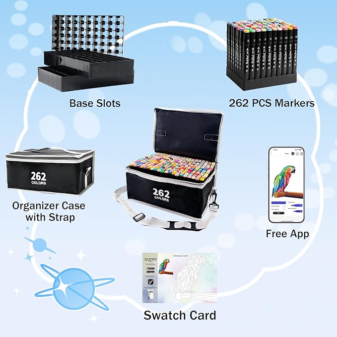 262 Colors Alcohol Markers, Art Markers for Artists with Coloring App, Dual Tip Marker for Adult Painting Sketching Drawing with Travel Case Great Gift Idea