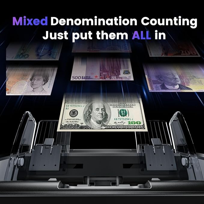 Aneken Mixed Denomination Money Counter with Counterfeit Detection, Touch Screen, and 2CIS/UV/MG/IR/DD/DBL/HLF/CHN, Value and Mixed Counting for Accurate Cash Counting