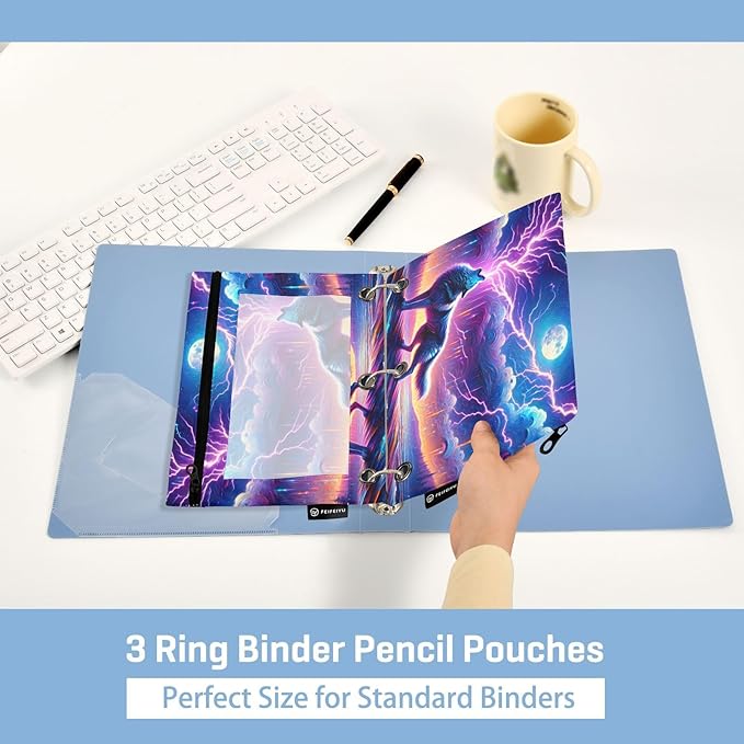 Wolf Howling in Moon Night Pencil Pouch for 3 Ring Binder, 2 Pack Waterproof Pencil Bags Clear Window Zipper School Office Supplies