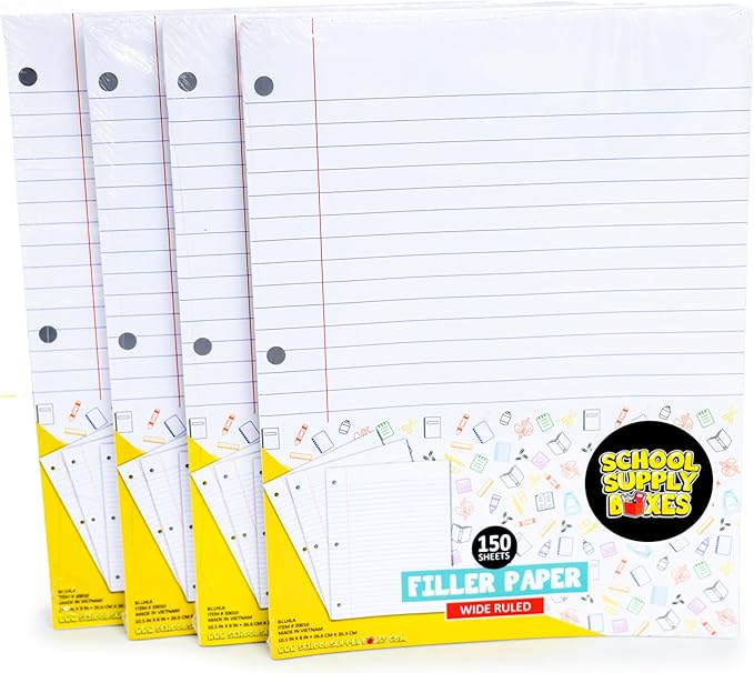 School Supply Boxes | Wide-Ruled Loose Leaf Paper | 48 Pack | 150 Sheets Per Pack, 3-Ring Binder Compatible