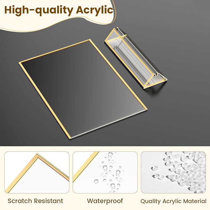 8X10 Acrylic Sign Holder Double-Sided Gold Picture Frames for Menu Holder Wedding Table Number Holder Christmas Photo Frames with Clear Sticky Dots -12 Pack