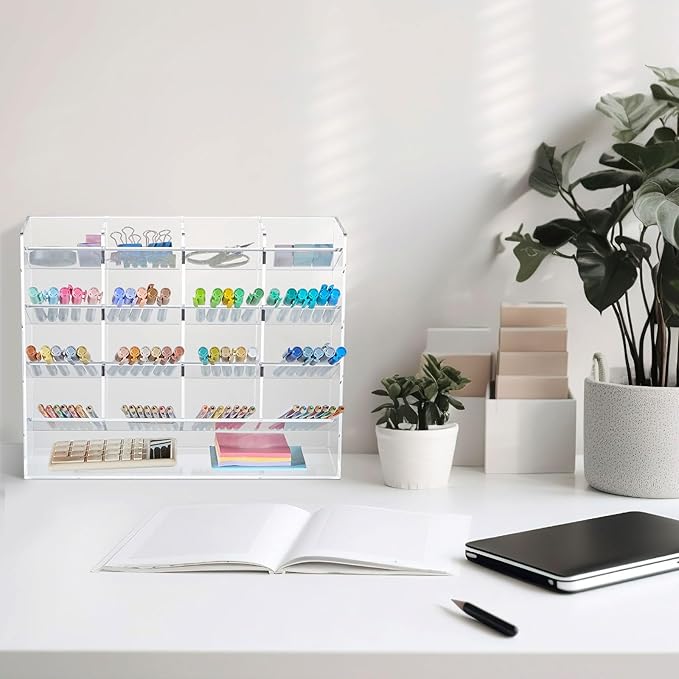 Acrylic Pen Organizer Storage for 200 Markers Vertical Marker Organizer Acrylic Pen Display Holder for Office Desk Desktop Stationery Pencil Storage, Clear, 13 x 4 x 10.2 Inch