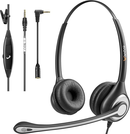 Wantek Phone Headset Wired Computer Headset with Microphone – Noise Cancelling 3.5mm/2.5mm Headphones for PC, Laptop, Mac, iPhone, Samsung – Compatible with Zoom, Teams, Call Center, Home Office