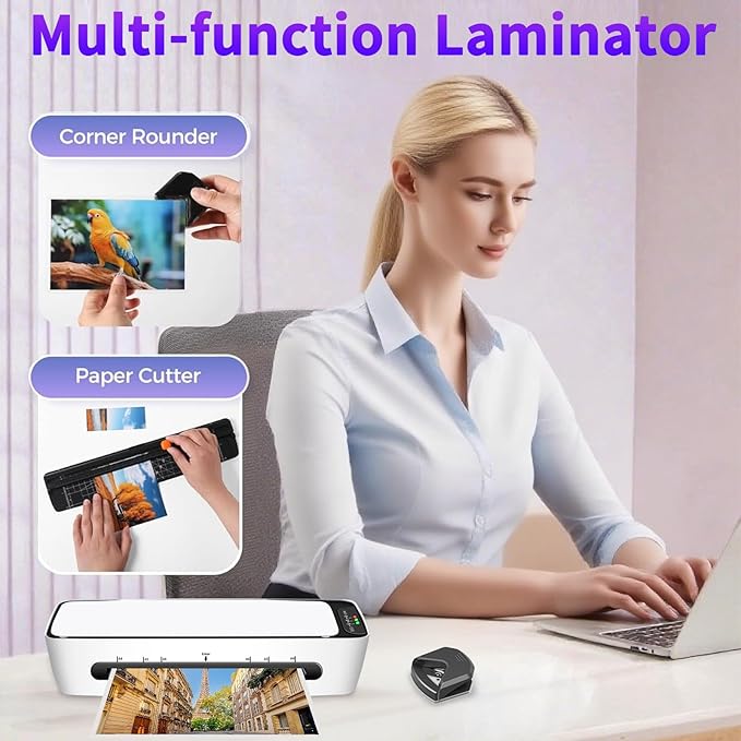 9 Inch Laminator Machine for Documents and Photos, 6 in1 A4 Thermal Laminator Machine with Never Jam Technology, 12 Laminating Sheets, 5 Mil Thick, Use for Home Office School
