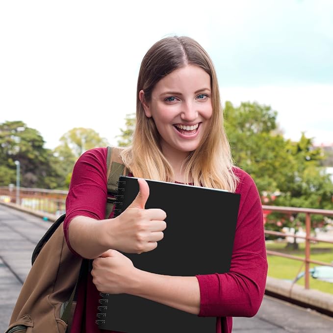 Lined Spiral Notebook A4 Large Black Journal 8.5" x 11"-4 Pack 7mm College Ruled Hardcover Notebooks 160 Pages 100GSM Thick Paper for Note Taking School Office Supplies