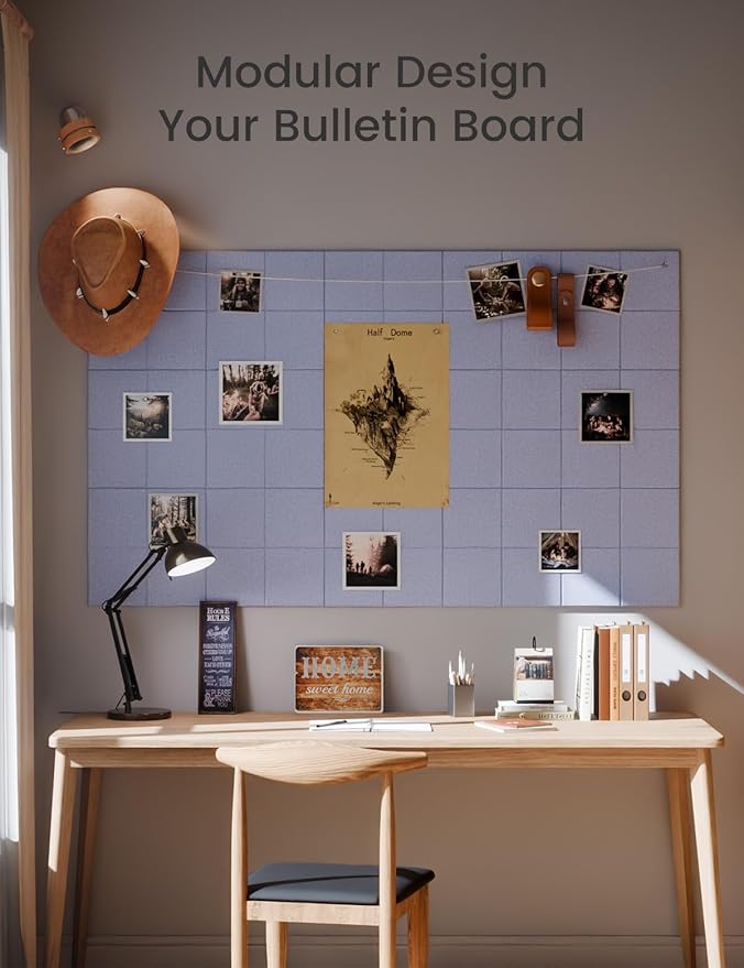 Large Felt Bulletin Board 36" x 24"Cork Board Alternative-6 Pack with 40 Safe Removable Adhesive Tabs, Cork Boards for Walls Cork Board for Home Office Classroom Pin Board-Soft Periwinkle