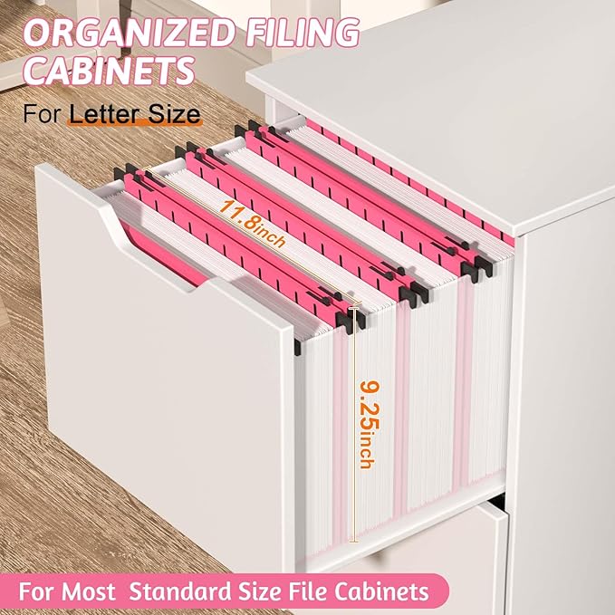 Extra Capacity Plastic Hanging File Folder Letter Size,12 Pack Reinforced Hang Folders with Heavy Duty 2 Inch Expansion,Pink Hanging File Folder Designed for Bulky Files