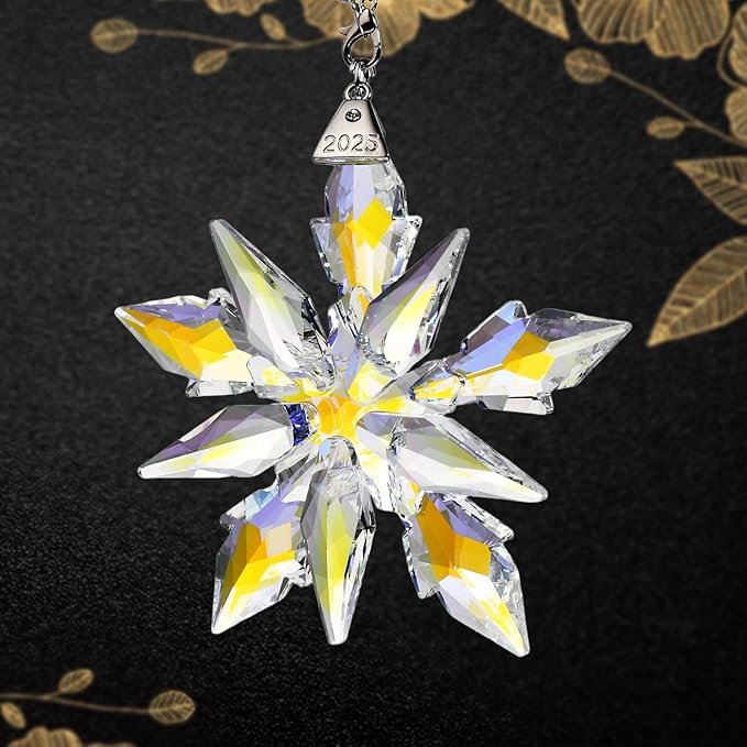 2025 Annual Edition Crystal Snowflake Christmas Ornament,Iridescent Holiday Tree Keepsake, Window Suncatcher,Winter Decor Gift(2025 Colorful)