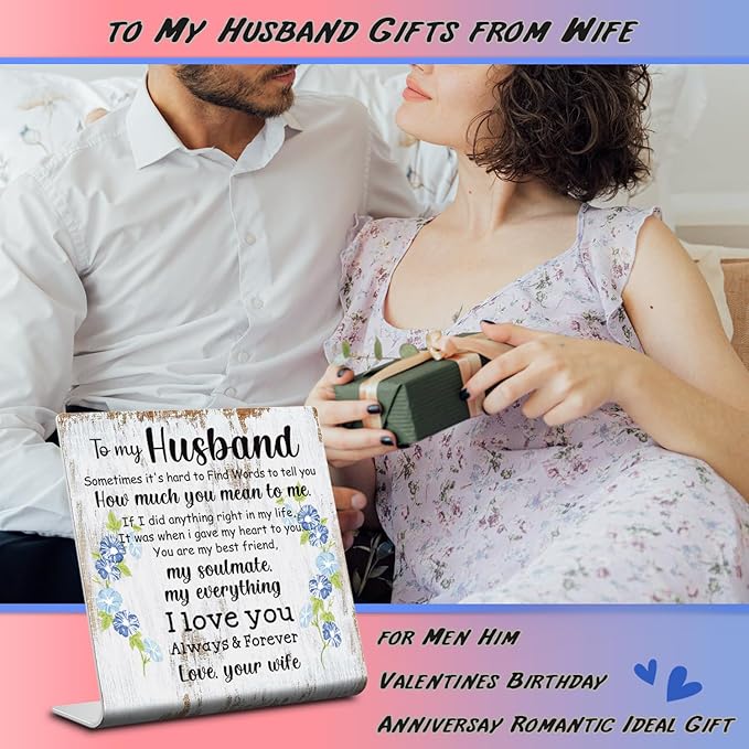 Husband Gifts from Wife To My Husband Sign Plaque Gift Wedding Anniversary Romantic Gifts for Husband Birthday Christmas Valentine's Fathers Day from Wife 4 x 4 inch XUV67