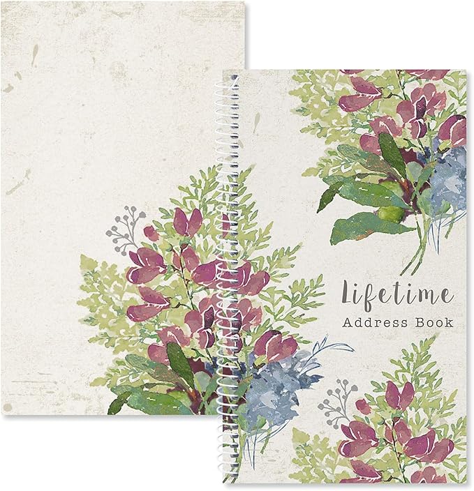 Current Fall Florals Address Book - 94 Pages; Small 5" x 8-1/2" Size for Purse or Office, Spiral Bound Soft Cover Organizer for Contacts, Addresses, Email, & Phone Numbers + 50 Replacement Stickers