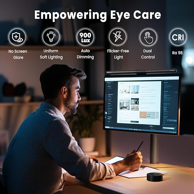 Quntis Computer Monitor Lamp, Screen Monitor Light Bar for Eye Caring, USB Reading LED Task Lamp with Auto-Dimming, Dimmable Light Bar, Touch Control, No Glare Space Saving Home Office Desk Lamps