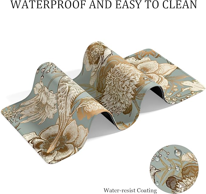 Desk Mat, 32" x 16" XXL Extended Large Gaming Mouse Pad, Desktop Decor Desk Pad, Cute Men Women Office Supplies and Accessories, XL Mouse Mat for Laptop & Keyboard, Retro Flower and Bird