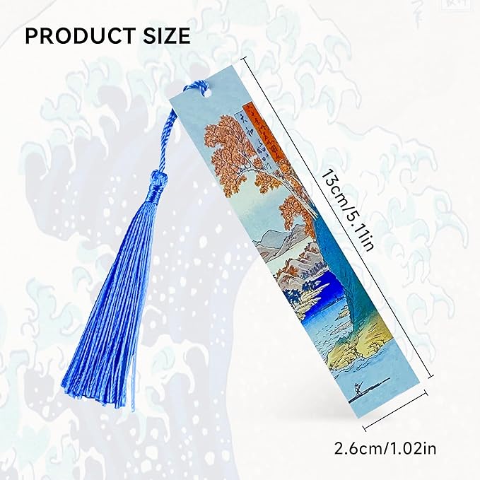 Metal Bookmark Japanese Waves Bookmarks for Women Men Book Lovers Book Mark Set of 2 with Tassel Reading Book Accessories Book Marks for Reading Women Men Book Lovers Gifts