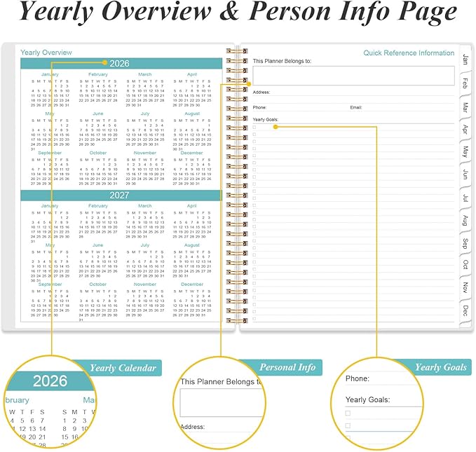 2026 Planner - Planner 2026 from January 2026 to December 2026 with 12 Monthly Tabs, Flexible Cover, Inner Pocket, 8.5" x 11", Blue Watercolor