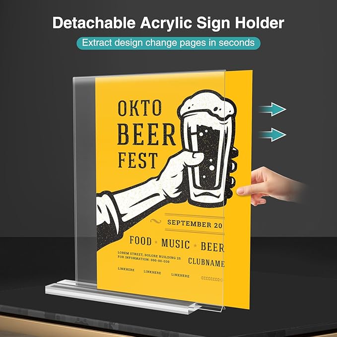 Relx 12 Pack Acrylic Sign Holder 8.5 x 11, Vertical T Shape Plastic Sign Holder with Base, Double-Sided Clear Tabletop Plexiglass Flyer Stands for Restaurant Office Store Home Picture Frame Display