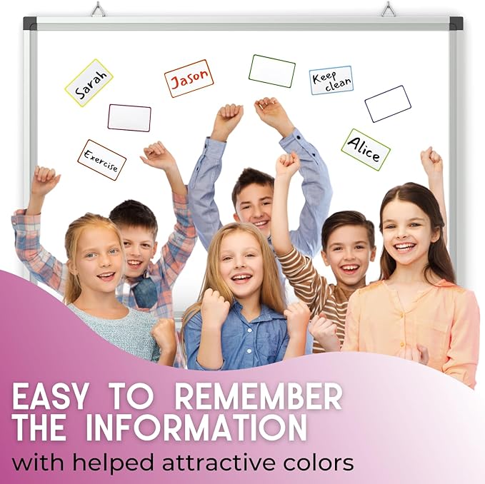 Availey 32 Pieces (3 x 5") - Colored Border Magnetic Dry Erase Labels - Reusable Strips for Classroom Home Office Garage Refrigerator Blank Writable Erasable Cards Name Tags Students Locker Shelf