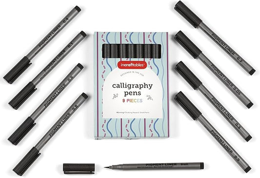 Incraftables Calligraphy Brush Pens – Pack of 9 Assorted Tips – Black Chisel Tip Markers for Hand Lettering, Writing, Sketching, Scrapbooking, & Art Projects – Beginner Kit for Kids & Adults