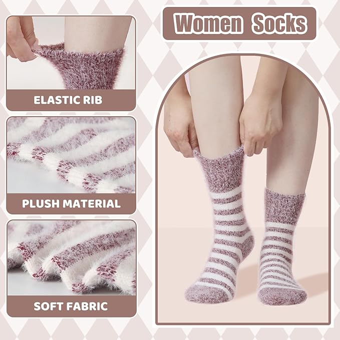 5 Pairs Fuzzy Soft Cozy Comfortable Socks for Women, Casual Sleep Comfy Socks, Perfect Warm Winter Gifts for Women