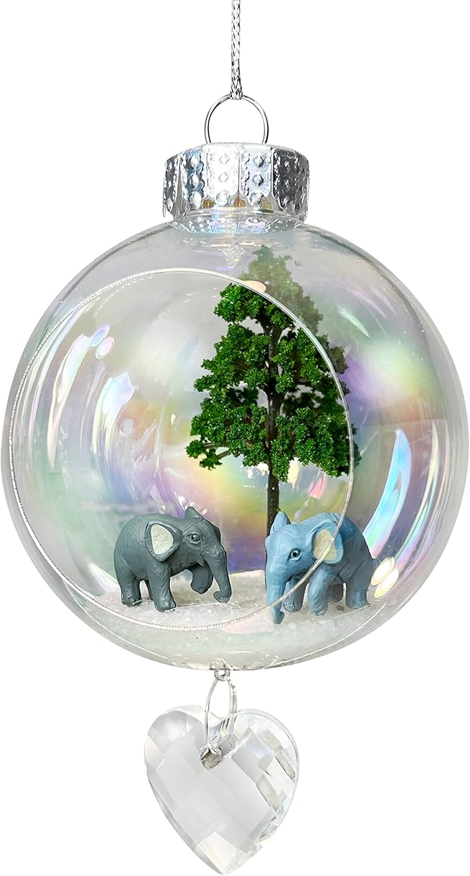 Elephants Christmas Ornament - Handmade Shatterproof Decorations for Indoor Outdoor Xmas Tree - Clear Ball Ornaments with Magnetic Crystal - Great Gift or Stocking Stuffer for Mom, Sister, Friend