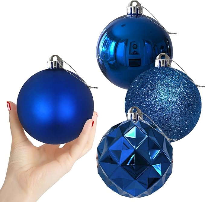 Royal Blue Set of XL (4.0") 4PCS Christmas Balls - Christmas Tree Decoration Ornaments Shatterproof Hanging Balls for New Year Easter Valentine Holiday Decorations