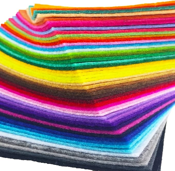 flic-flac 48PCS 8 x 8 inches (20 x 20cm) Assorted Color Felt Fabric Sheets Patchwork Sewing DIY Craft 1mm Thick … (20cm * 20cm, 48pcs)