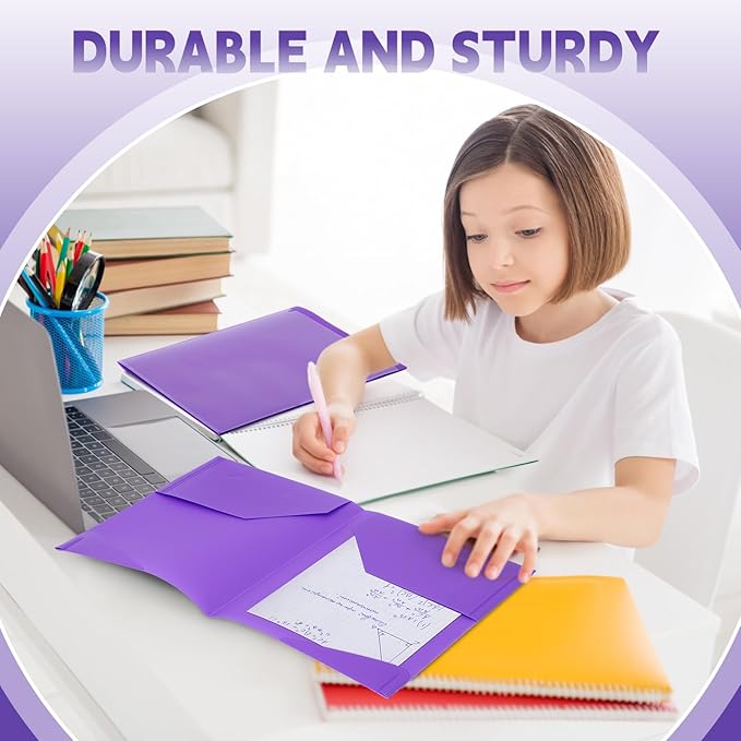 Henoyso 60 Pcs Plastic Folders with Clear Front Pockets Heavy Duty File Folders with 2 Pockets and Card Slot for Student Communication School Office Presentation Report (Purple)
