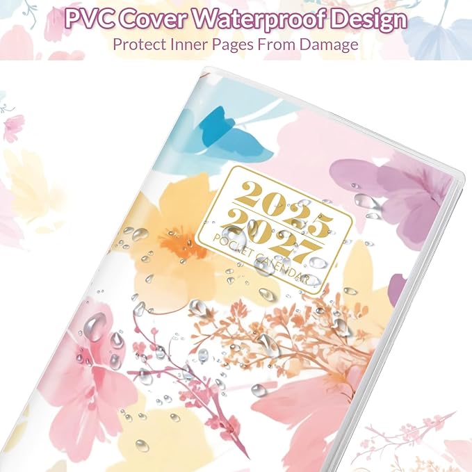 Pocket Calendar 2025-2027, Floral 2025-2027 Monthly Planner - 3.7" x 6.7" - Runs from September 2025 Until December 2027, 2026 Pocket Calendar with PVC Cover for Organizing & Planning