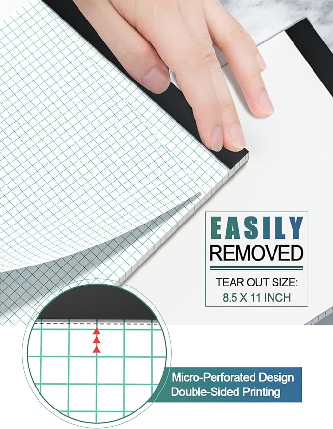 Graph Paper Pads 8.5 x 11, 4x4 Graph Ruled, 3 Pack 1/4 Graph Paper Notebooks, Grid Paper Pad Notebook 8-1/2" x 11" Graphing Paper, Perforated Quadrille Pad, 70GSM White Graft Paper Pads, 30 Sheets/Pad