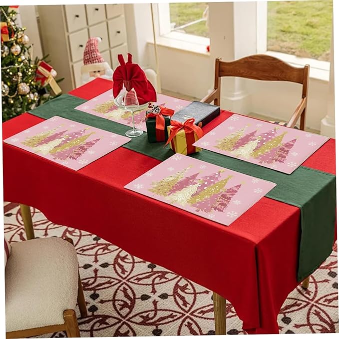 Christmas Placemats Flax Xmas Tree Snowflake Bright Table Mats Set of 4 Seasonal Winter Christmas Home Decor for Party Kitchen Dining Room, 12x18 Inch