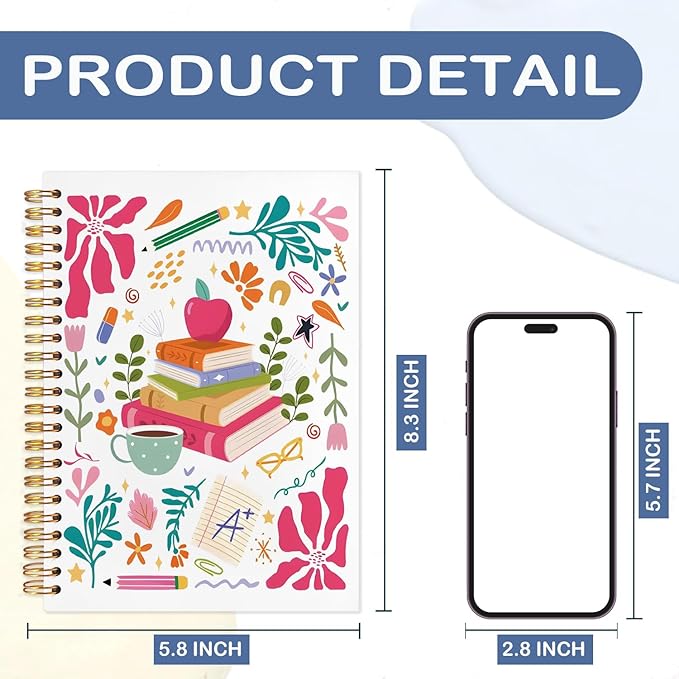 SNNDER Boho Floral Book Teacher Notebook Journal, Teacher Appreciation Gifts, Teacher's Day Gifts, Hardcover Spiral Notebook 5.5x8.3 Inch