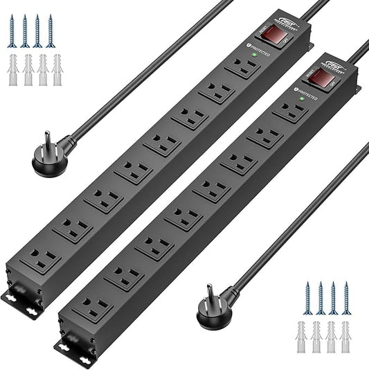 CRST 2 Pack 8 Outlet Metal Heavy Duty Power Strip with Switch, 2100J Surge Protector, Mountable Wide Spaced Power Strip, 6 FT 14AWG, 15A/1875W