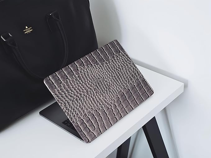KEROM Compatible with Crocodile MacBook Air 13 inch Case 2021 2020 2019 2018 M1 A2337 A2179 A1932, Textured Elegant Luxury Aligator Skin Snakeskin PU Leather Hard Shell & Keyboard Cover, Grey