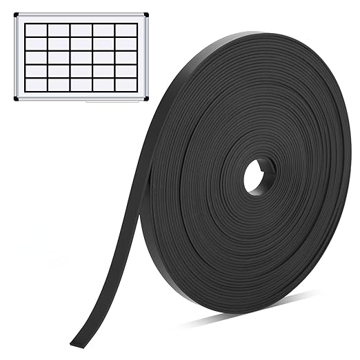 Black Magnetic Tape Roll Thin Strips, 1/4 inch x 25 feet Magnetic Whiteboard Graphic Decorative Tape Marking Line for Classroom Office Fridge Charts Graphic Decorative