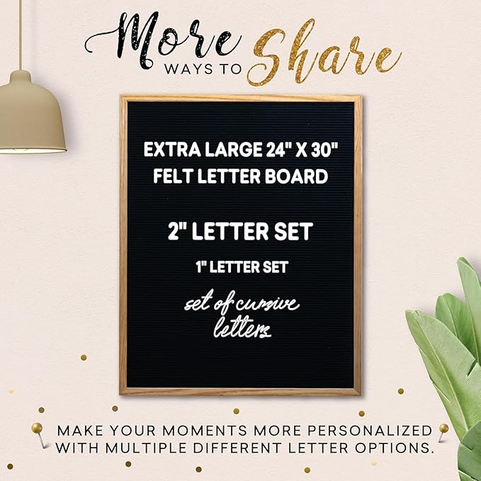 Felt Like Sharing Large Letter Board (Black Felt - 24”x30”) – Changeable Message Board with 3 Sets of Felt Board Letters – Statement Wall Sign for Quotes, Home or Holiday Decor In Oak Frame