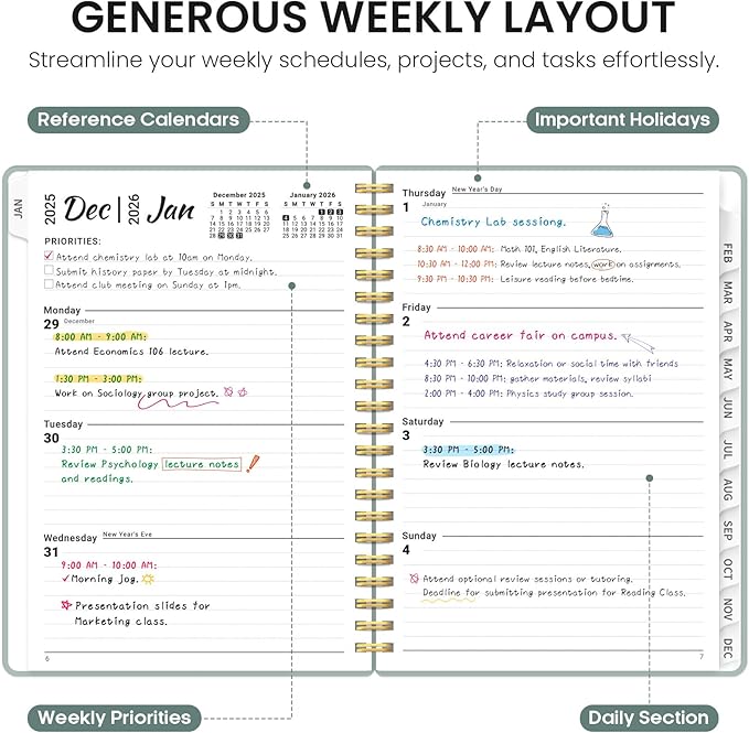 2026 Planner, Weekly and Monthly Calender Planner, Jan 2026 to Dec 2026, Hardcover 2026 Calendar Planner Book with Tabs & Inner Pocket, Office Home School Supplies for Women & Men - A4 (8.5" x 11"), Dusty Blue